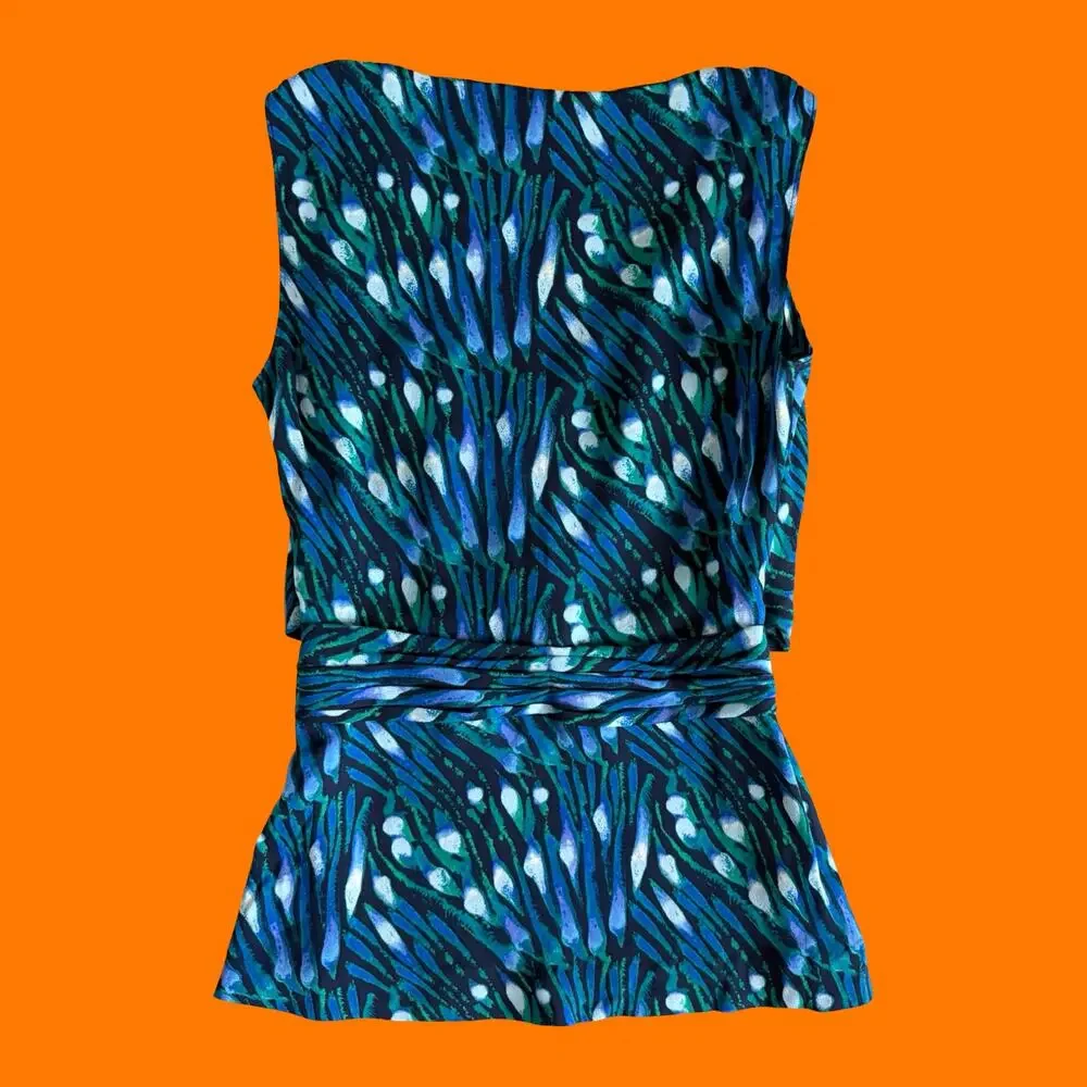 00's vintage blue abstract silk office siren y2k blouse Size 2 tory burch